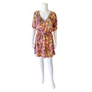 BEBE Womens Size Small Half Sleeve V Neck Embellished Beaded Blouson Mini Dress